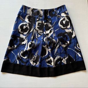 Ann Taylor Silk Blend Pleated A-Line Skirt, Sz 2P Abstract Floral, Pockets • EUC
